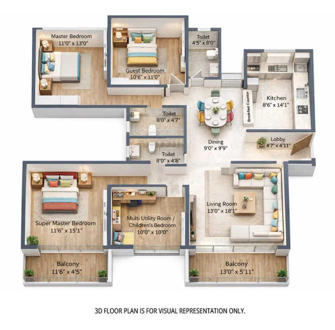 Saheel Itrend Palacio Chinchwad - Floor plan 3.5 BHK 1365 Sq.ft