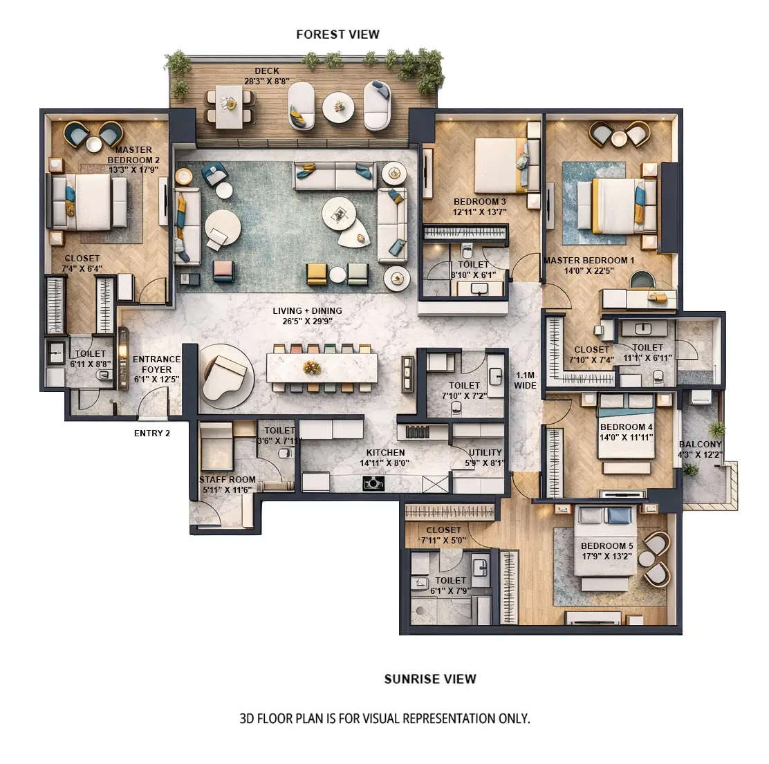 Floor plan for 5 BHK