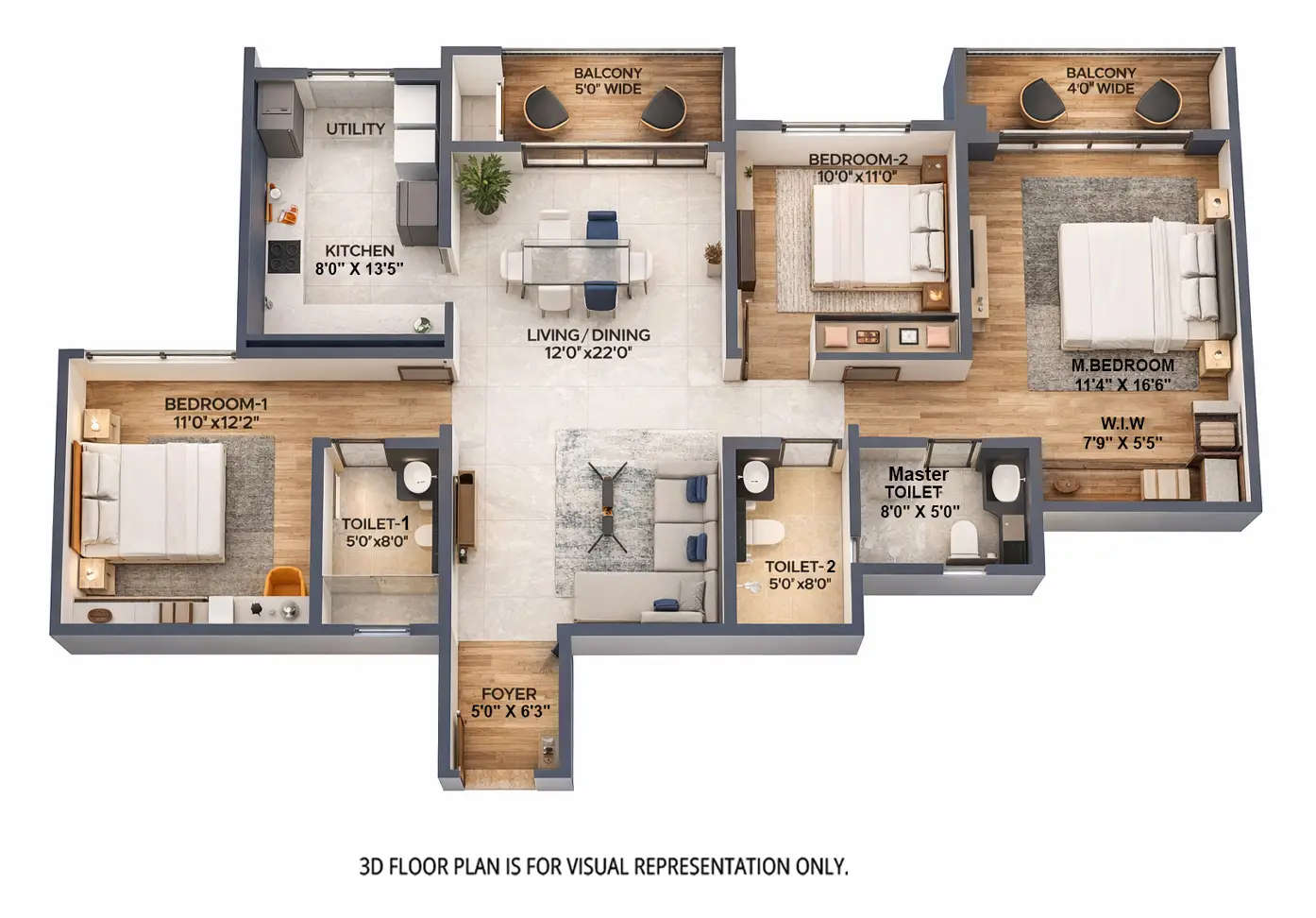 Floor plan for 3 BHK