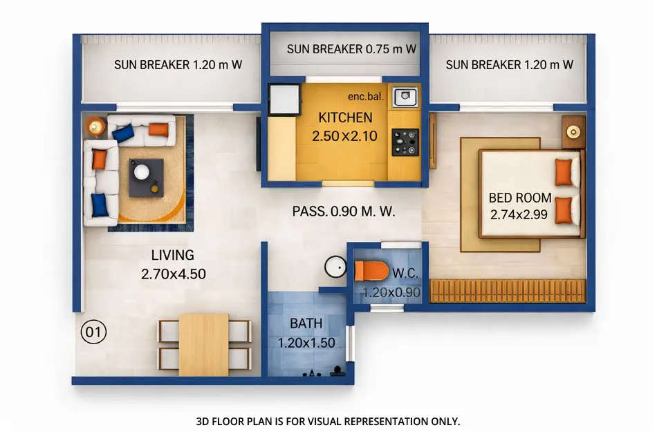 Orchid Square Ambernath - Floor plan 1 BHK 338 Sq.ft