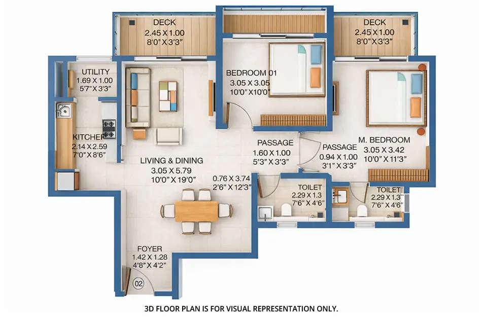 Godrej Green Terraces Panvel - Floor plan 2 BHK 735 Sq.ft
