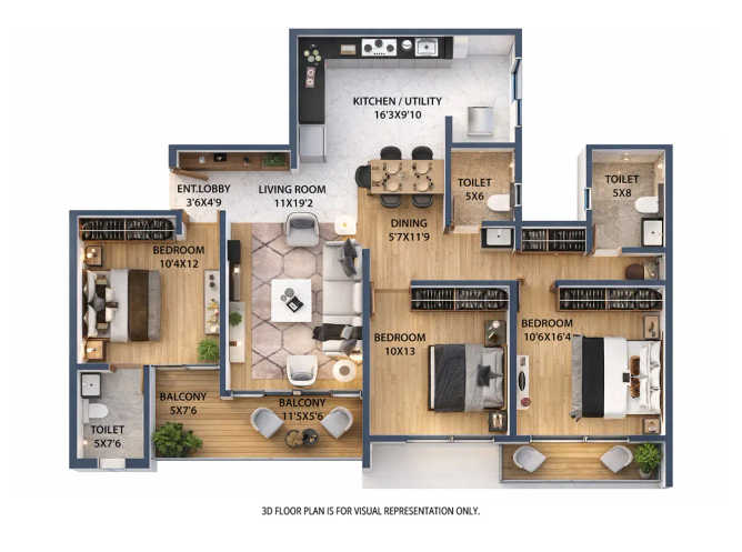 Majestique Evolvus Kharadi - Floor plan 3 BHK 1174 Sq.ft