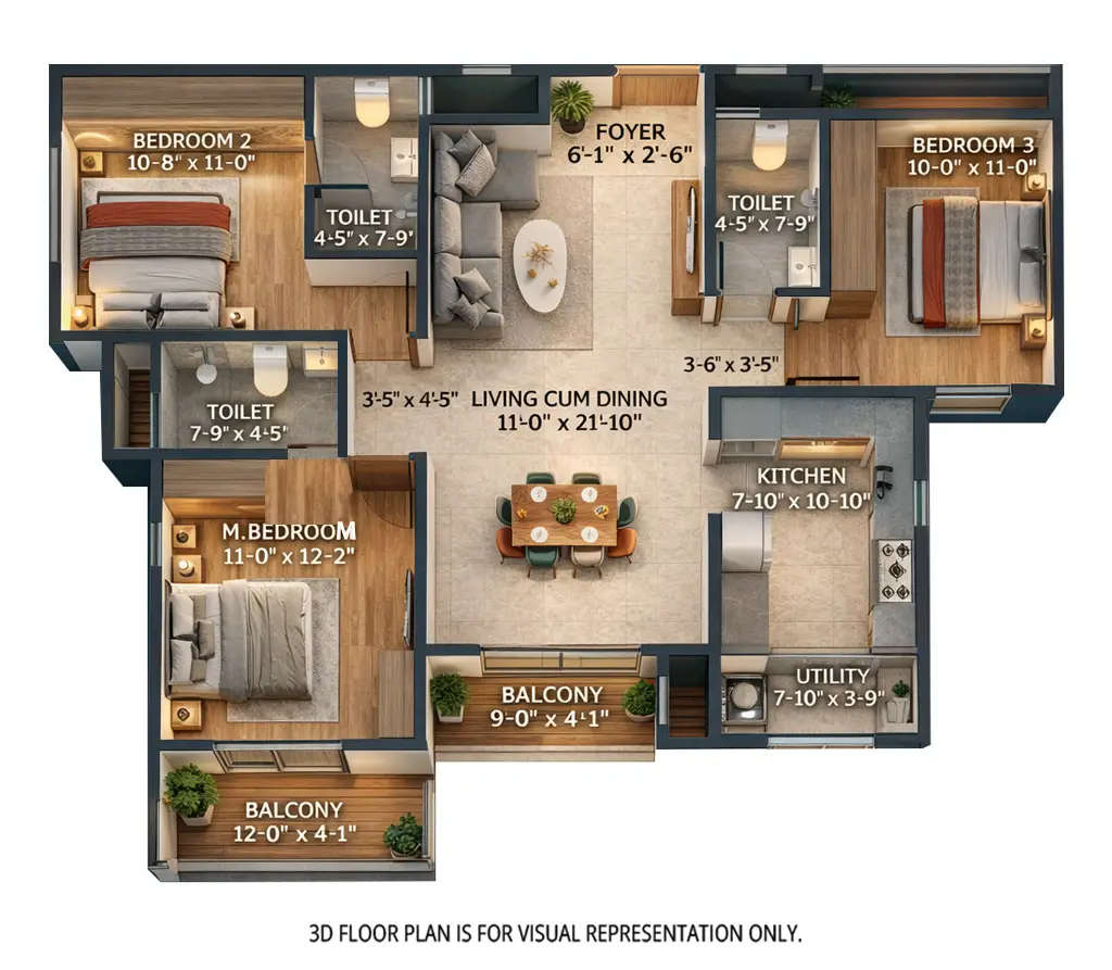 Sowparnika Rhythm of Rain Whitefield - Floor plan 3 BHK 1601 Sq.ft