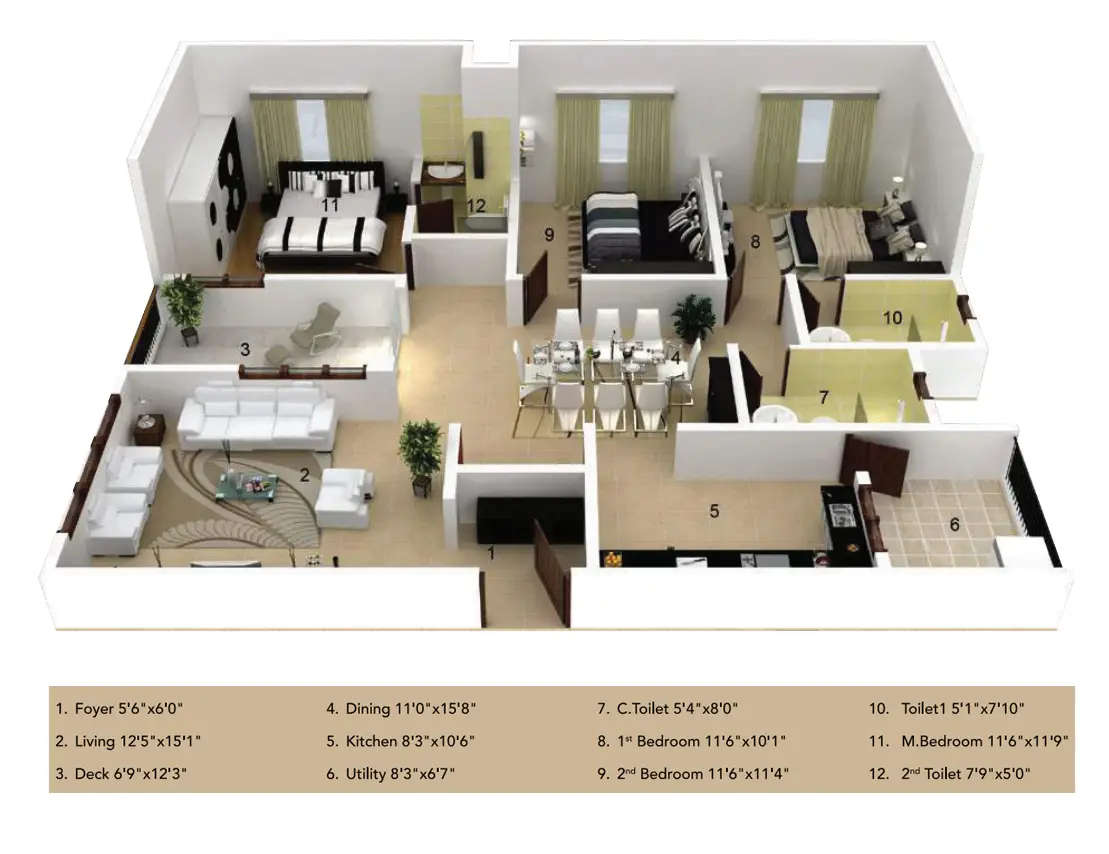 Ramky Fortuna Whitefield - Floor plan 3 BHK 1610 Sq.ft