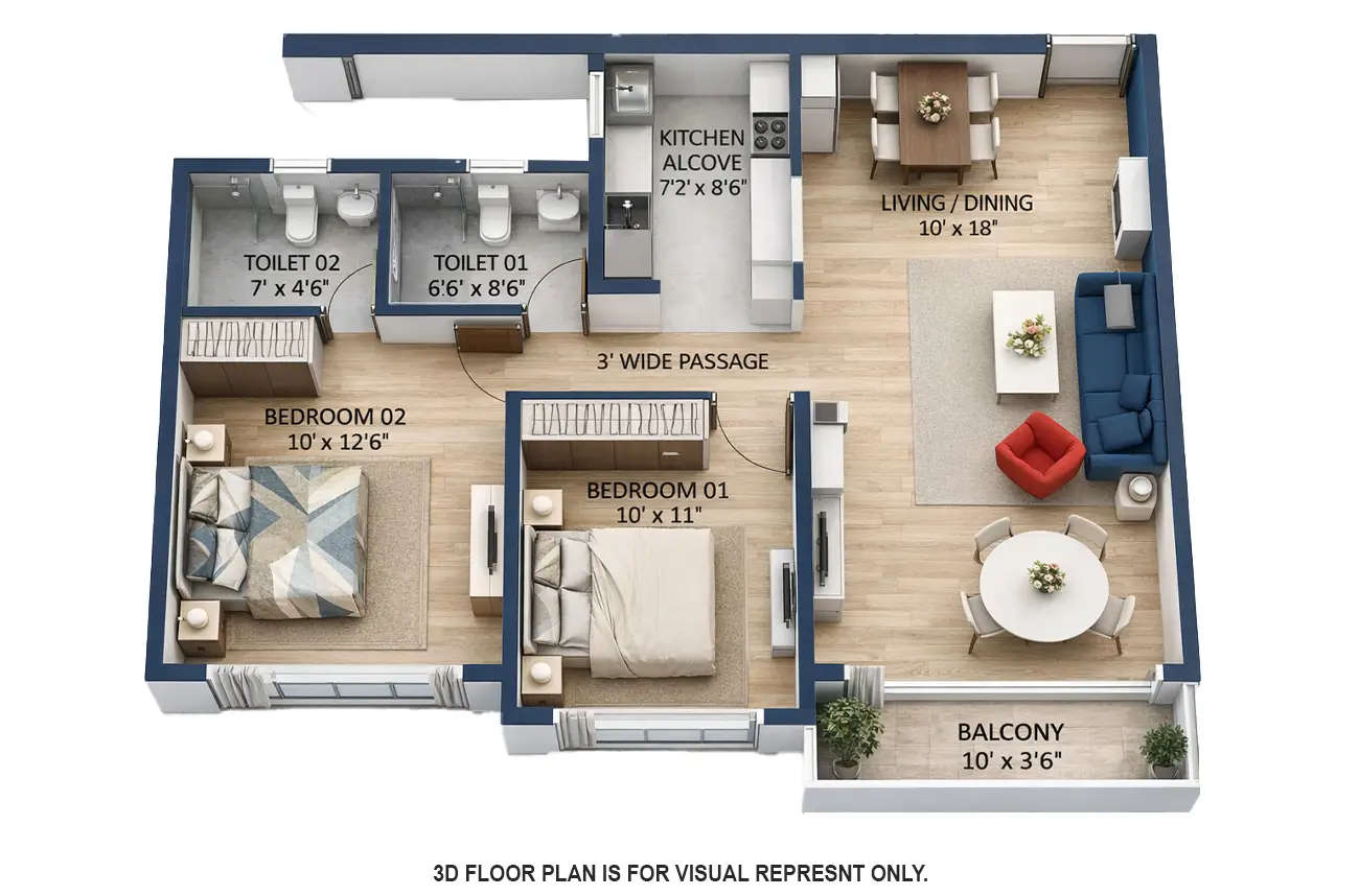 Ashford Edge Nahur - Floor plan 2 BHK 650 Sq.ft