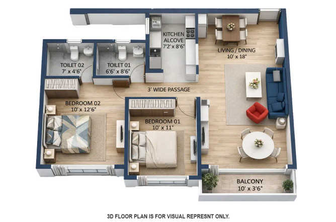 Ashford Edge Nahur - Floor plan 2 BHK 650 Sq.ft
