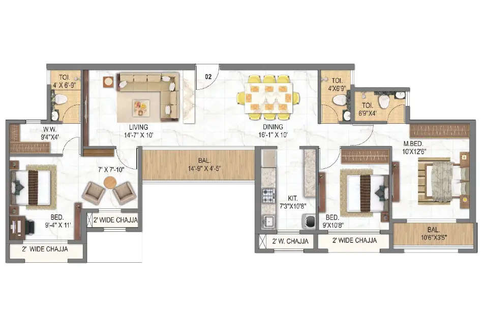 Today Cloud City Kharghar - Floor plan 3 BHK  Sq.ft