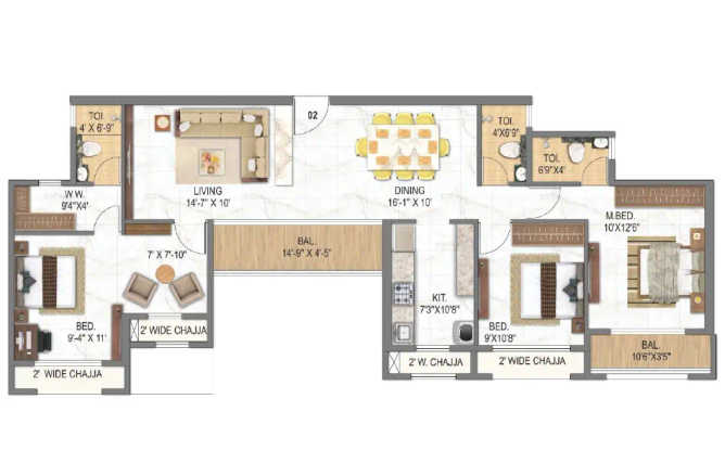 Today Cloud City Kharghar - Floor plan 3 BHK  Sq.ft