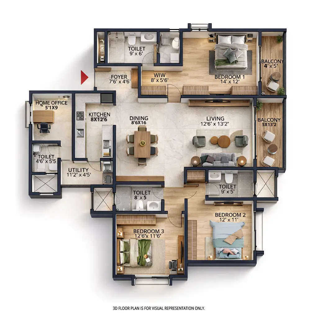 Prestige Southern Star Akshaya Nagar - Floor plan 3 BHK 2118 Sq.ft
