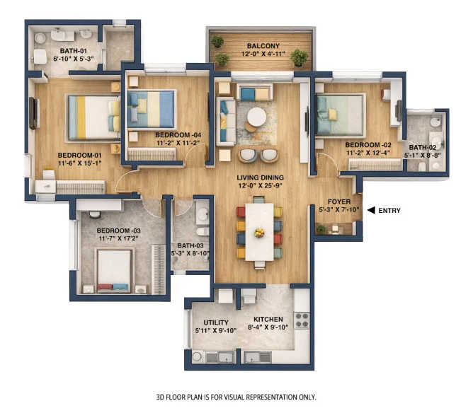Sobha One World Hoskote - Floor plan 4 BHK 2100 Sq.ft