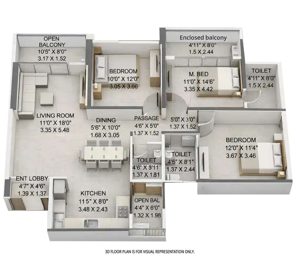 Pride Purple Park Titan Hinjewadi - Floor plan 3 BHK 1060 Sq.ft