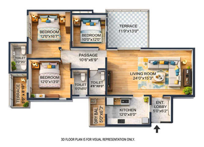 Pride Valencia Baner - Floor plan 3 BHK 1910 Sq.ft