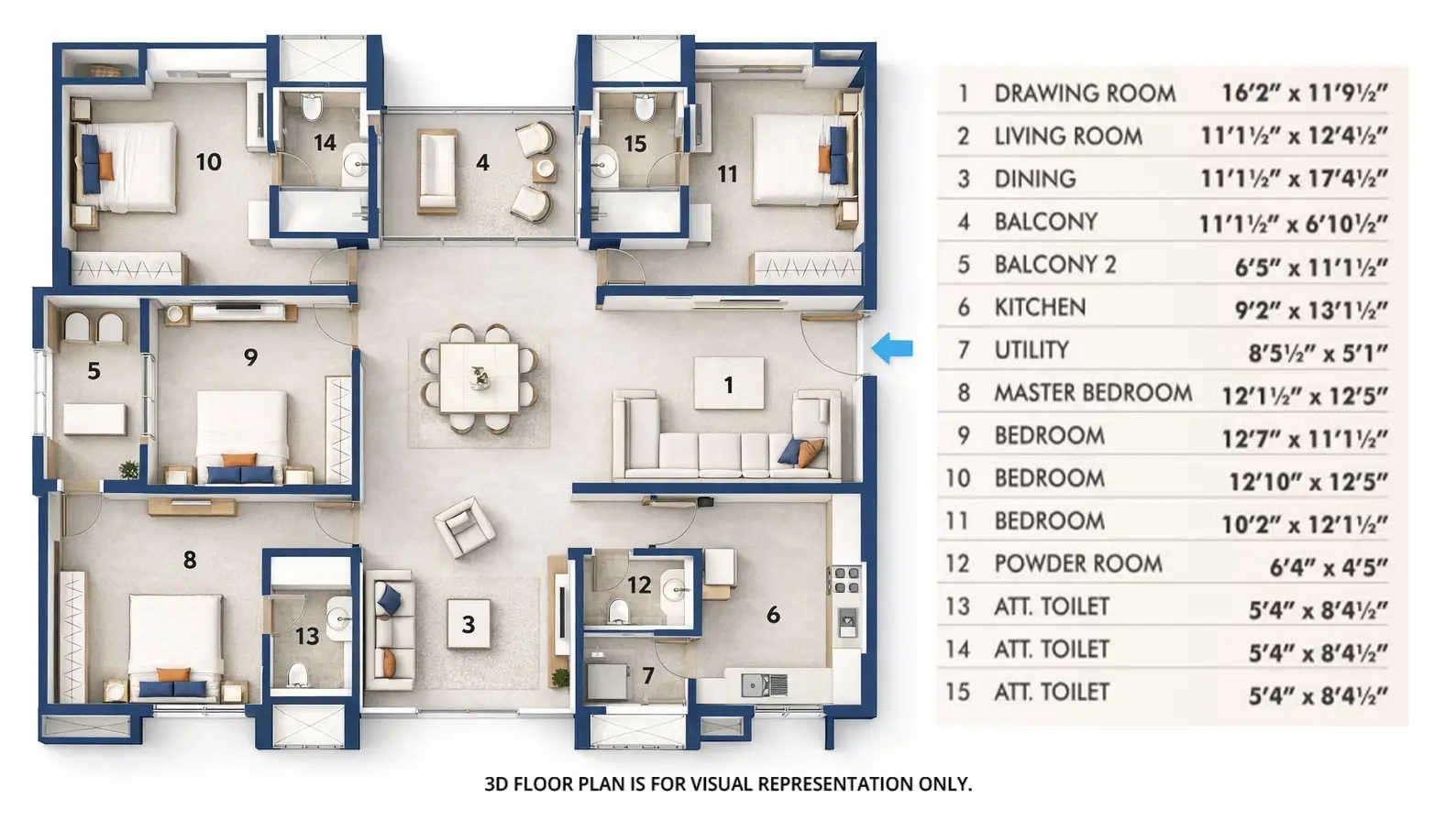 Hillcrest by Pacifica Nanakaramguda - Floor plan 4 BHK 1670 Sq.ft