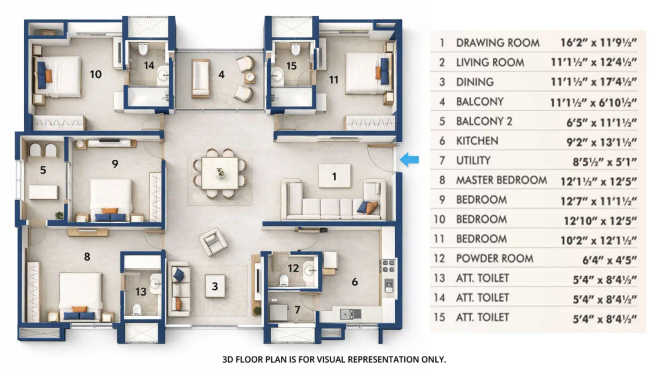 Hillcrest by Pacifica Nanakaramguda - Floor plan 4 BHK 1670 Sq.ft
