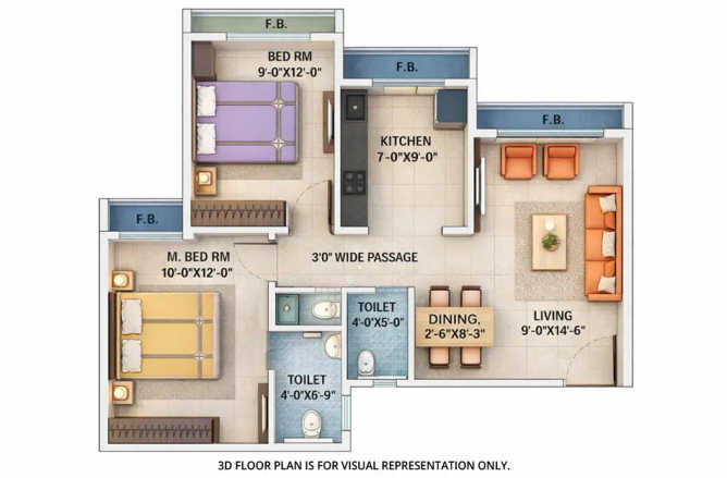 Arihant Arshiya Khopoli - Floor plan 2 BHK 598 Sq.ft