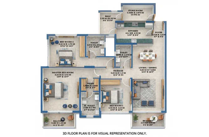 Adani 9 PBR Nerul - Floor plan 3 BHK 1770 Sq.ft