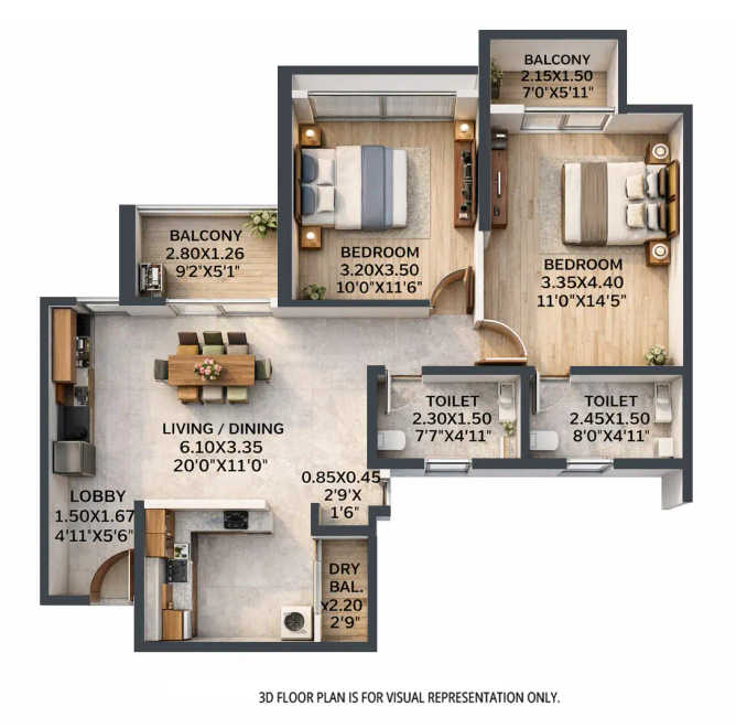 VTP Earth One Mahalunge - Floor plan 2 BHK 861 Sq.ft