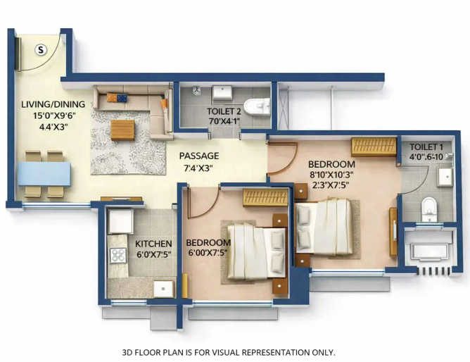 Runwal Avenue Kanjurmarg - Floor plan 1.5 BHK 466 Sq.ft