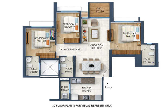 Lodha Regalia Mulund - Floor plan 3 BHK 977 Sq.ft