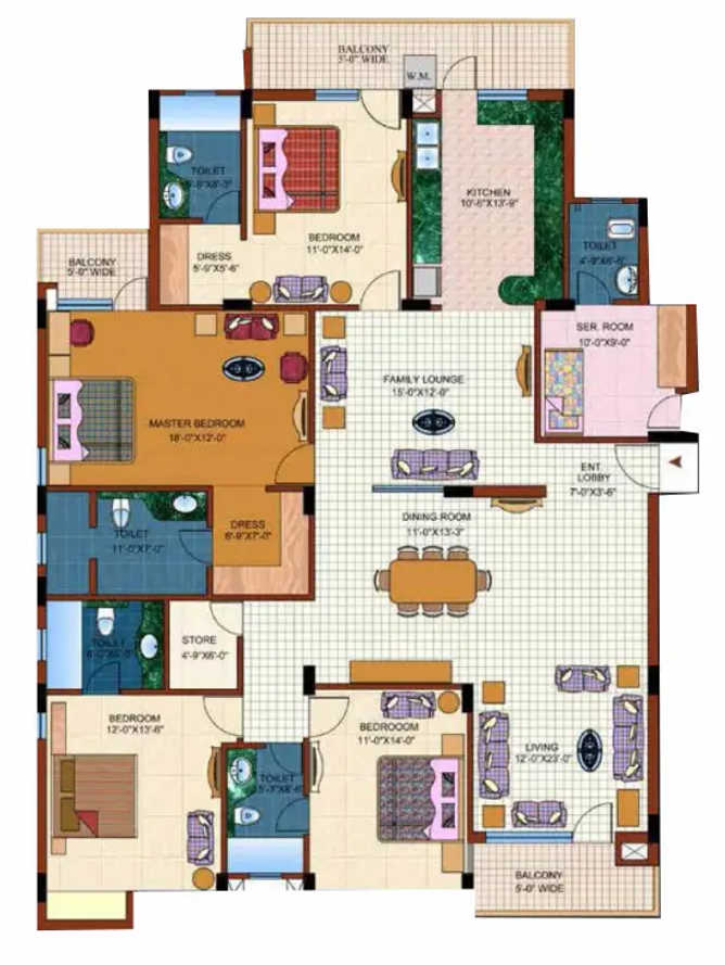 Purvanchal Royal Park Sector 137 - Floor plan 4 BHK 2995 Sq.ft
