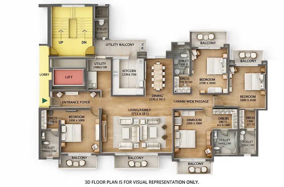 Ats Le Grandiose Sector 150 - Floor plan 4 BHK 2166 Sq.ft
