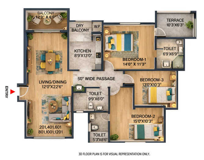 Pride Aloma County Baner - Floor plan 3 BHK 1558 Sq.ft