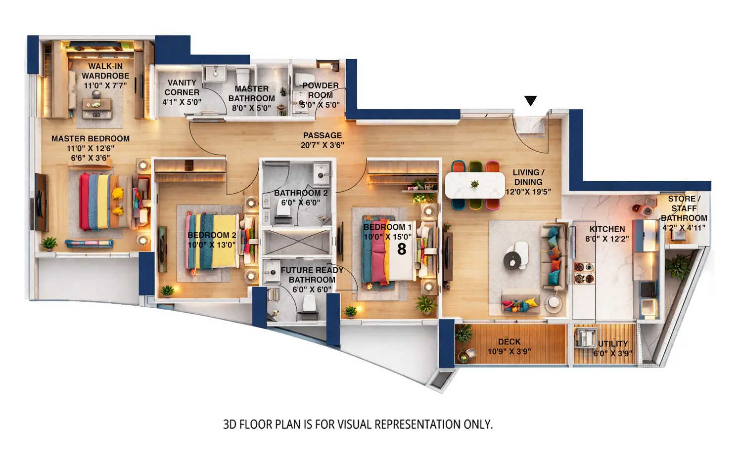 Rustomjee 180 Bayview Matunga - Floor plan 3 BHK 1221 Sq.ft