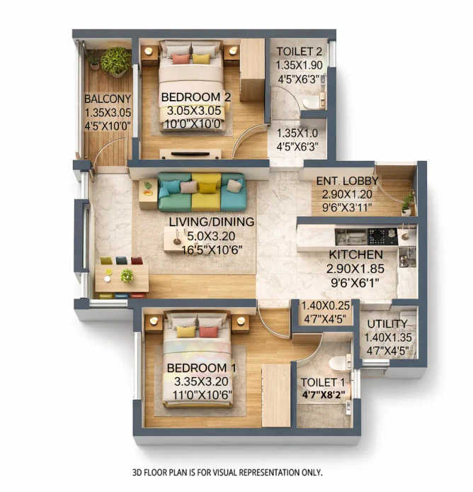 Rohan Abhilasha Wagholi - Floor plan 2 BHK 743 Sq.ft