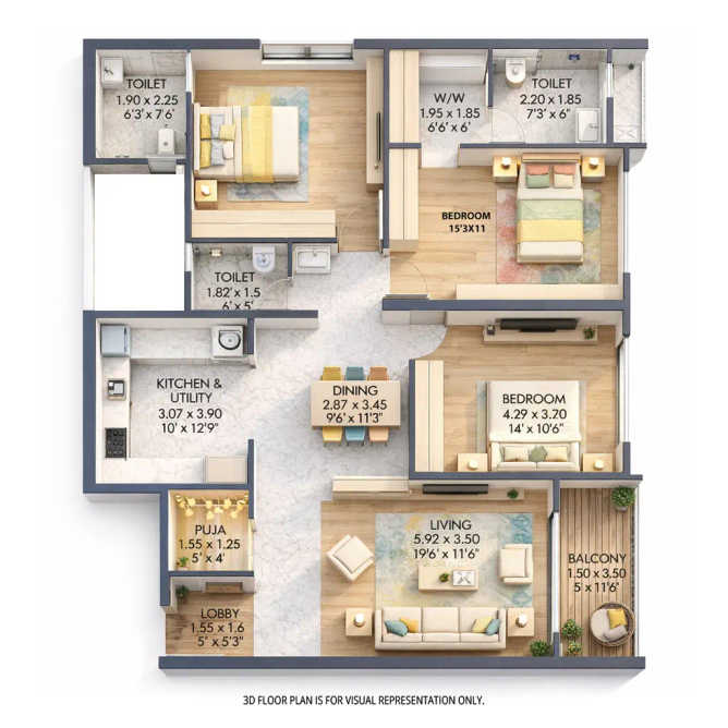 Majestique Prime West Balewadi - Floor plan 3 BHK 1200 Sq.ft