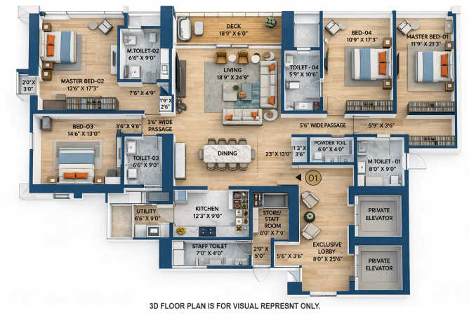 Runwal Raaya Worli - Floor plan 4 BHK 3508 Sq.ft