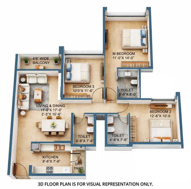 Sunteck Sky Park Mira Bhayandar - Floor plan 3 BHK 1051 Sq.ft