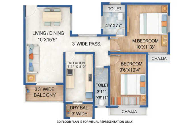 Sai Sun City Taloja - Floor plan 2 BHK 717 Sq.ft
