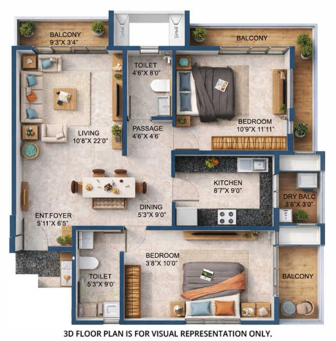 Adani The Views Ghatkopar - Floor plan 2 BHK 953 Sq.ft
