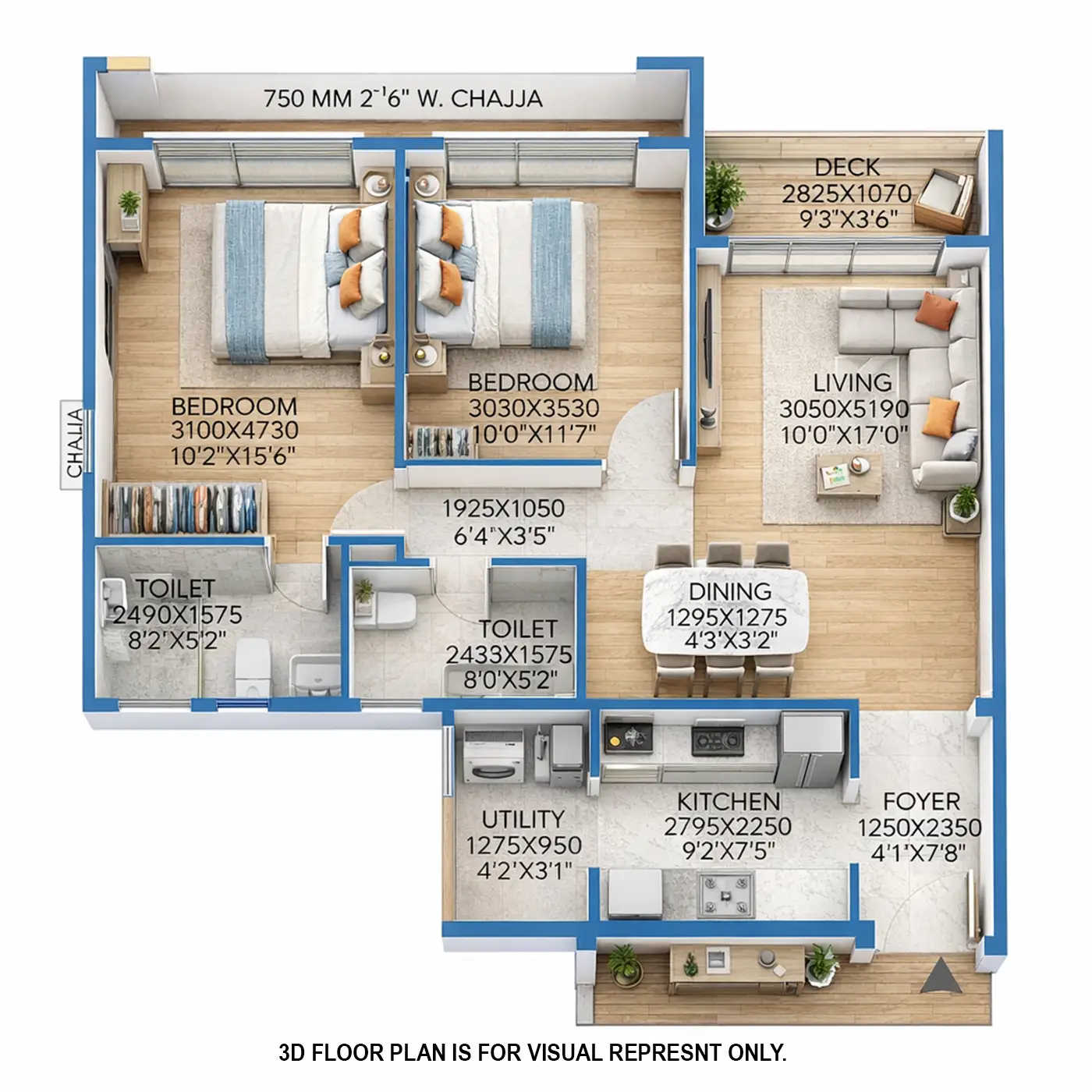 Runwal Woods Chembur - Floor plan 2 BHK 787 Sq.ft