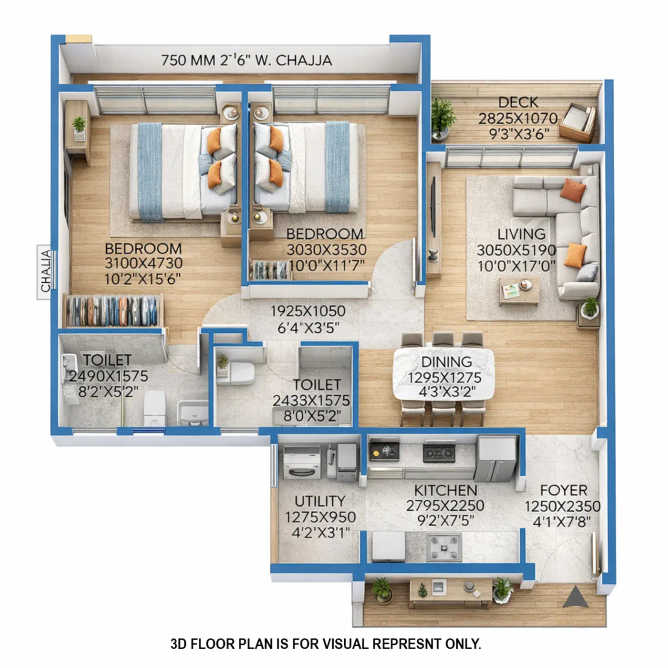 Runwal Woods Chembur - Floor plan 2 BHK 787 Sq.ft
