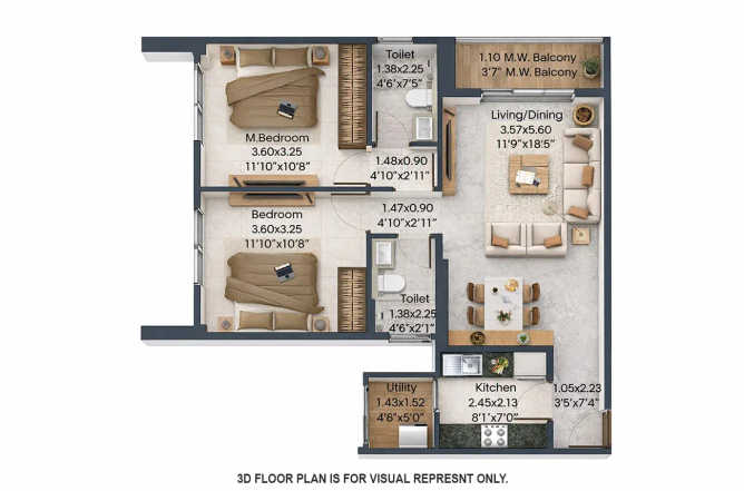 Adani Triumph Kanjurmarg - Floor plan 2 BHK 743 Sq.ft