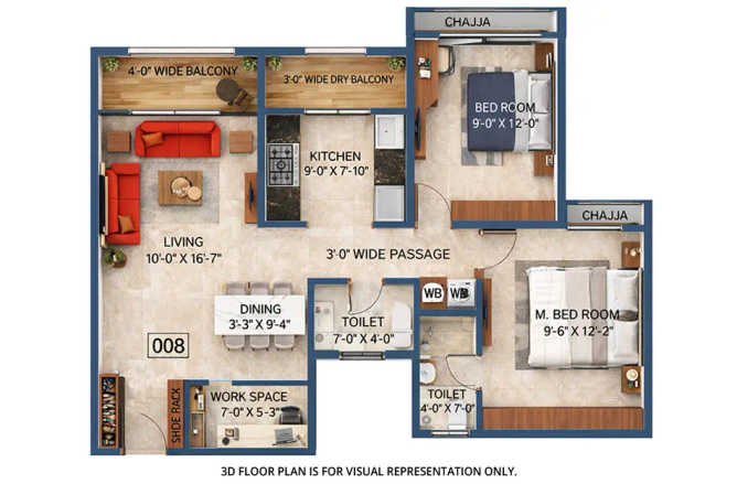Arihant Aspire Panvel - Floor plan 2 BHK 725 Sq.ft