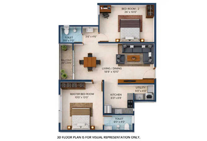 Urbanrise City of Joy Thirumazhisai - Floor plan 2 BHK 984 Sq.ft