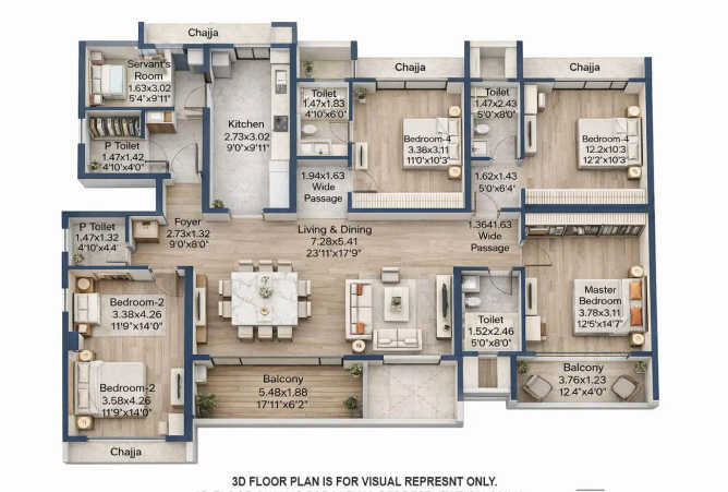 L & T Elixir Reserve Powai - Floor plan 4 BHK 1968 Sq.ft