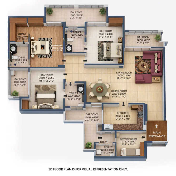 Purvanchal Royal City Sector CHI V Greater Noida - Floor plan 3 BHK 1272 Sq.ft
