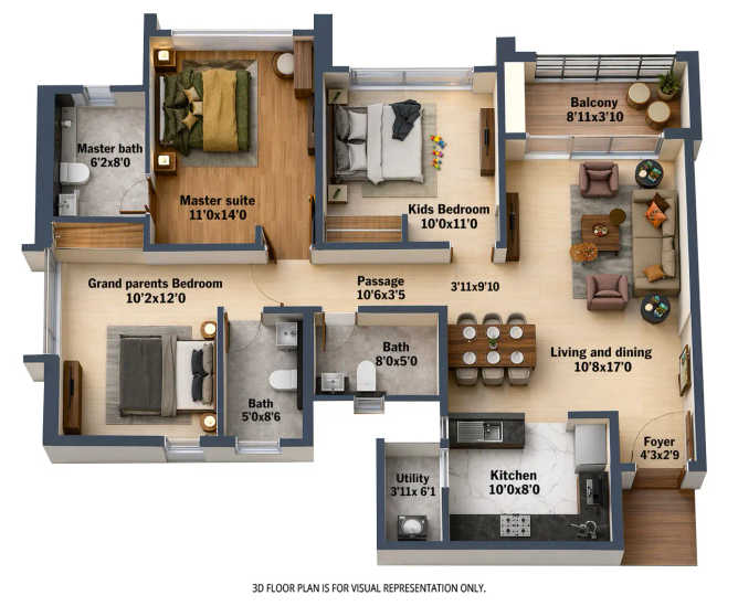 Geras Joy on the Treetops Hinjewadi - Floor plan 3 BHK 1011 Sq.ft