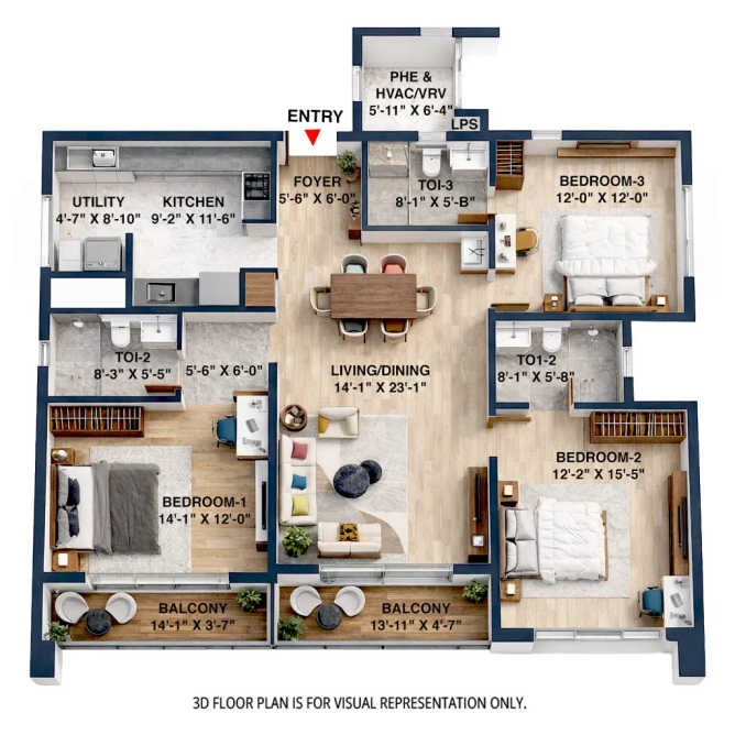 Brigade Altius Sholinganallur - Floor plan 3 BHK 2133 Sq.ft