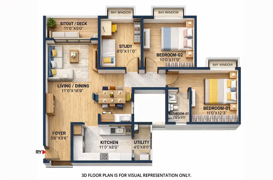 Bhartiya City Nikoo Garden Enclave Thanisandra - Floor plan 2.5 BHK 1371 Sq.ft