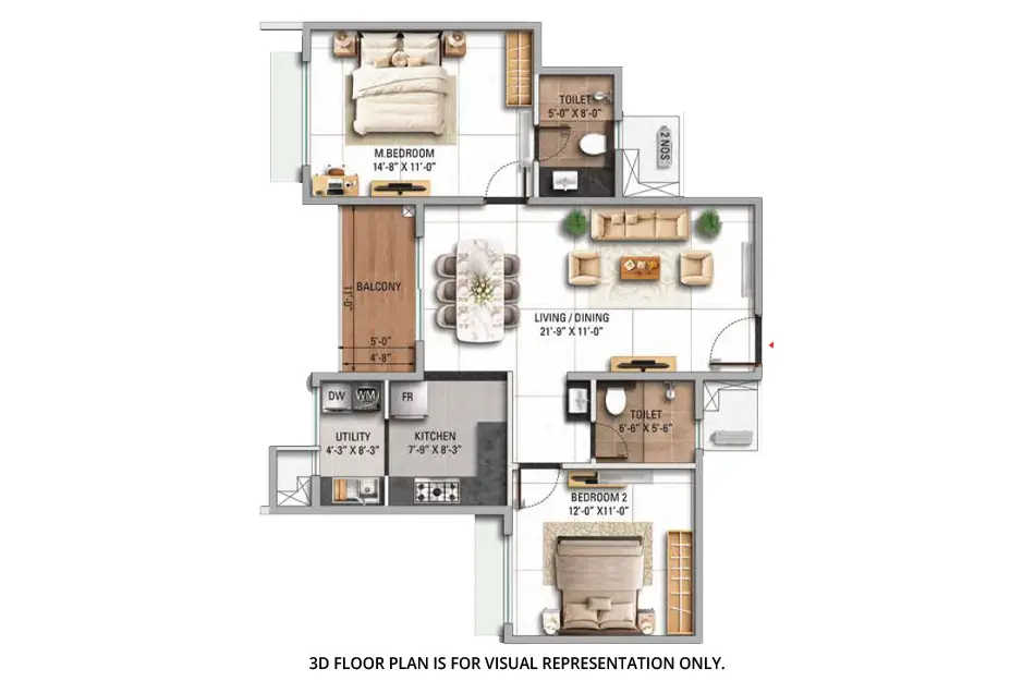 TVS Emerald Altura Sathanur - Floor plan 2 BHK 1227 Sq.ft