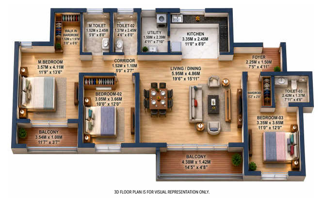 Godrej Lakeside Orchard Sarjapura - Floor plan 3 BHK 1881 Sq.ft