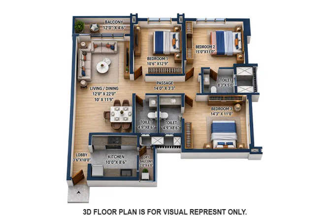 Supreme Boulevard Chembur - Floor plan 3 BHK 1170 Sq.ft