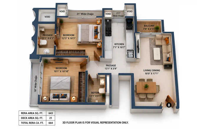 GHP Suncity Powai - Floor plan 2 BHK 664 Sq.ft