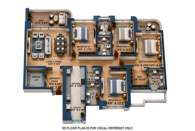 Lodha Aureus Sewri - Floor plan 4 BHK 2343 Sq.ft