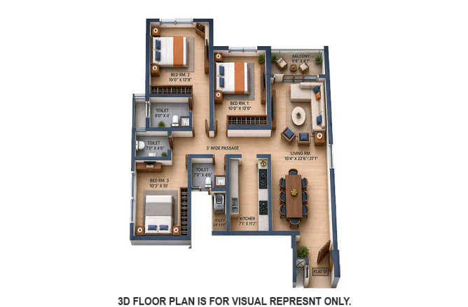 Siddha Sky Wadala - Floor plan 3 BHK 954 Sq.ft