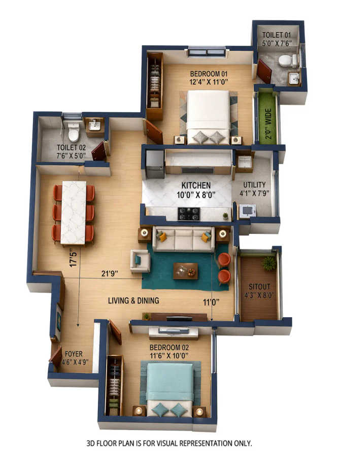Goyal Orchid Salisbury Panathur - Floor plan 2 BHK 1190 Sq.ft